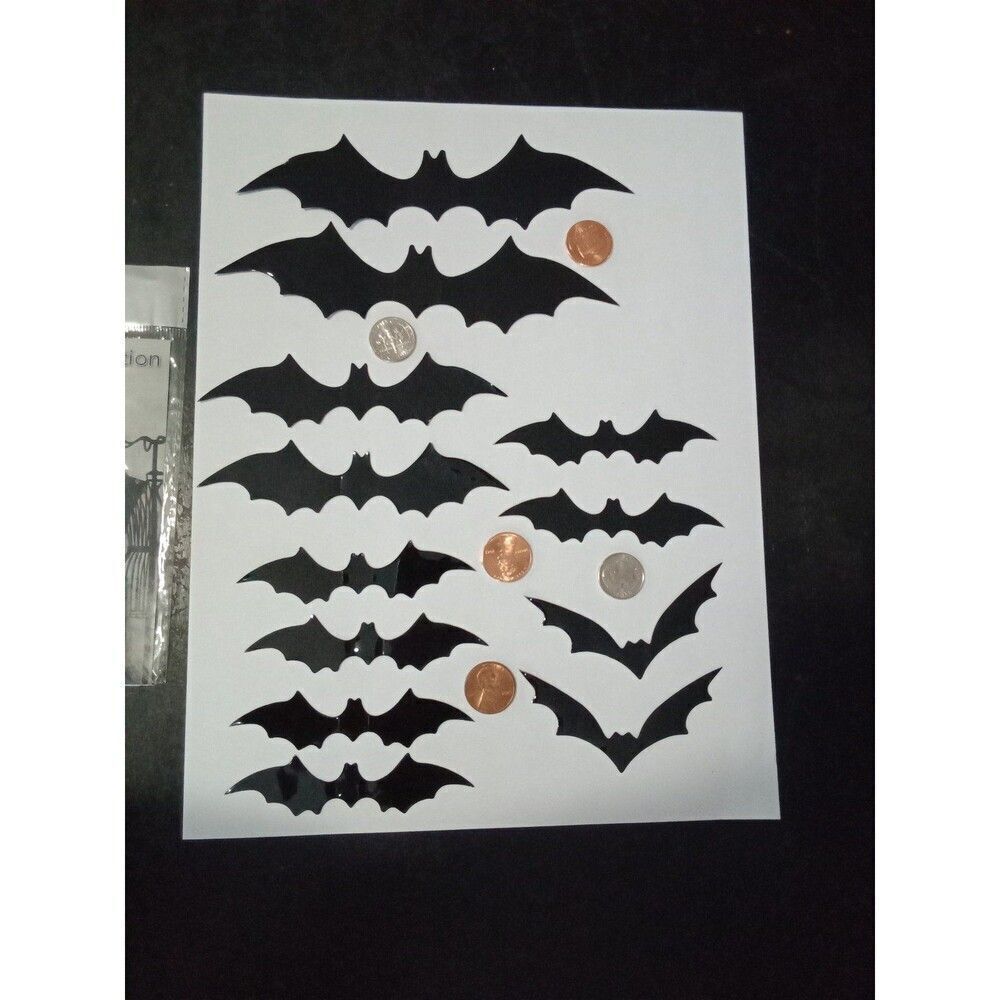 12 Bats Thin PVC Small & Mini Halloween 3D Black Decoration 4 Different Sizes